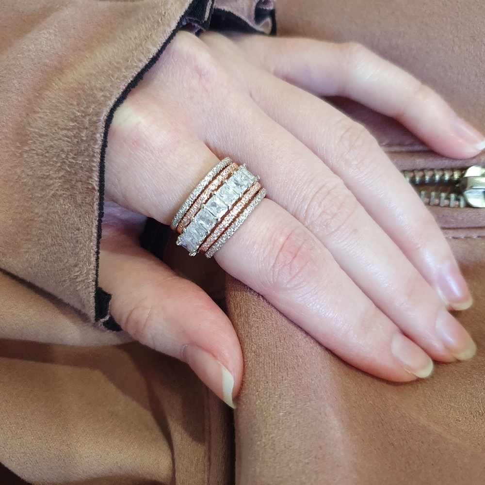Super Pretty Rose Gold / Gold & Silver Set Rings - Picture 5 of 7